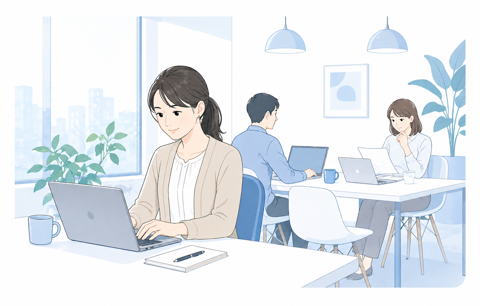 業務に集中するオフィスのスタッフ